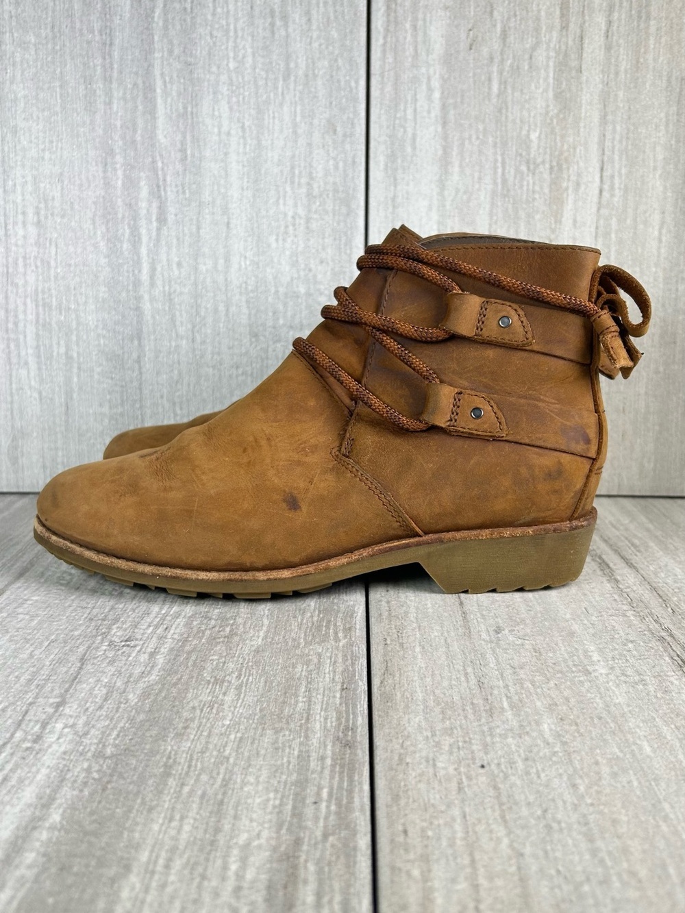 Teva De La Vina Brown Rustic Leather Booties Slip On Ankle Boot Womens Size 6.5 - Picture 3 of 11
